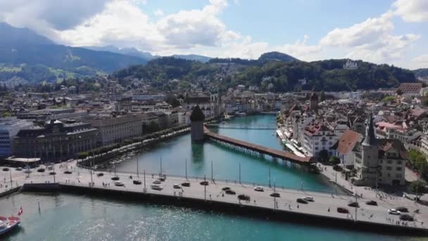 Città Lucerna Svizzera Lago Lucerna Vista Aerea Riprese Viaggio — Video Stock