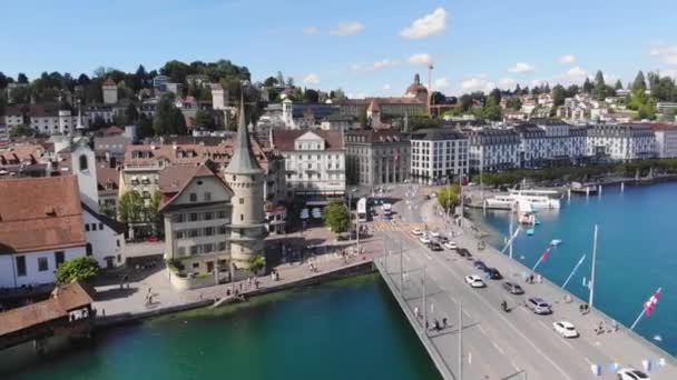 Letecký Pohled Město Lucerne Švýcarsko Jezero Lucerne Cestovní Záběry — Stock video