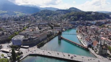 Lucerne İsviçre ve Lucerne Gölü - hava manzaralı - seyahat görüntüleri