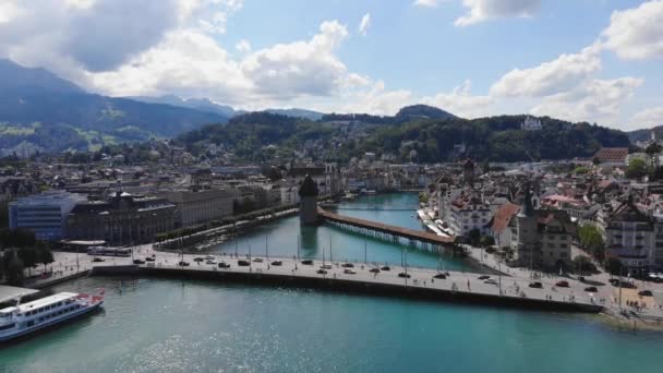 Città Lucerna Svizzera Una Giornata Sole Vista Aerea Riprese Viaggio — Video Stock