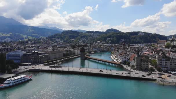 Letecký Pohled Město Lucerne Švýcarsko Jezero Lucerne Cestovní Záběry — Stock video