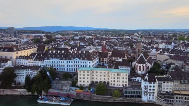 Sviçre Deki Basel Şehri Ren Nehri Hava Manzarası Seyahat Görüntüleri — Stok video