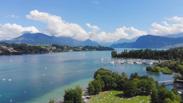 Město Lucerne Švýcarsko Jezero Lucerne Letecký Pohled Cestovní Záběry — Stock video