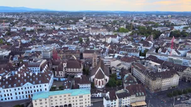 Piękne Szwajcarskie Miasto Bazylea Widok Góry Zdjęcia — Wideo stockowe