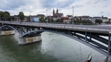 Basel İsviçre ve Ren nehri üzerinde hava manzarası