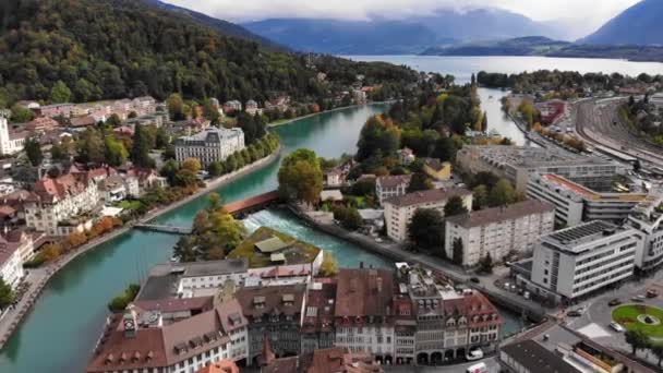Aerial view over the city of Thun in Switzerland — Stock Video