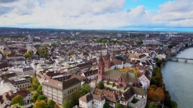 Basel İsviçre ve Ren nehri üzerinde hava manzarası