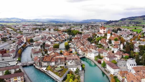 Aerial view over the city of Thun in Switzerland — Stock Video