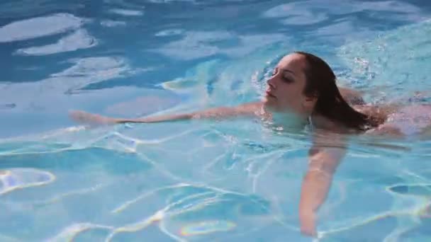 Sexy girl in bikini has fun in the swimming pool — Stock Video