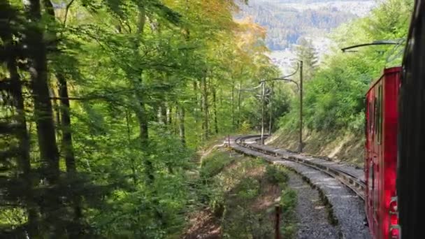 Famosa ferrovia a ingranaggi sul monte Schynige Platte in Svizzera — Video Stock
