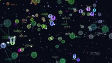 Facebook simgelerin uçan ağ soyut kullanıcılarının grafik video animasyon. değişen sayılar ne kadar hızlı sosyal ağ kullanıcılarının sayısı artmaktadır göstermektedir. sosyal ağlar arasında popülerlik