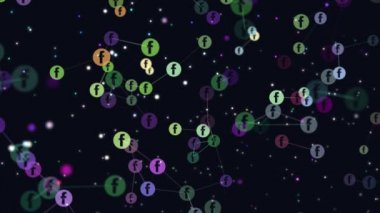 Dijital, motion grafik video animasyon uçan soyut sosyal ağ, online topluluk, afiş, Facebook simgeler. insanlar arasında sosyal ağların popülerlik büyüyen kavramı. sanal dünya