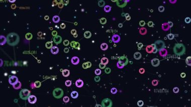 heyecan simgeler uçan grafik animasyon video. sosyal ağ, sanal dünya Facebook popülerlik nasıl hızla artan değişen numaralarını göster.