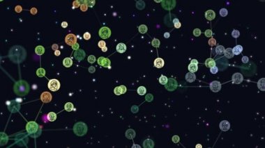 Dijital, grafik video animasyon ağ soyut kullanıcılar, sanal dünya, online topluluk, uçan afiş, insanların yüzü olan simgeler. insanlar arasında sosyal ağların popülerlik büyüyen kavramı