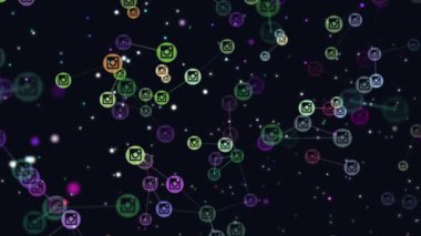 Dijital, motion grafik video animasyon uçan soyut sosyal ağ, online topluluk, afiş, Instagram simgeler. insanlar arasında sosyal ağların popülerlik büyüyen kavramı. sanal dünya