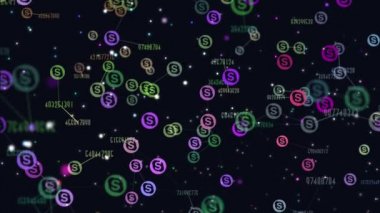 Dijital, grafik simgeler Skype'nın uçan ağ soyut kullanıcılarının video animasyon. numaraları değiştirme. Skype dünya iletişim yazılımı insanlar arasında popülerlik kavramı