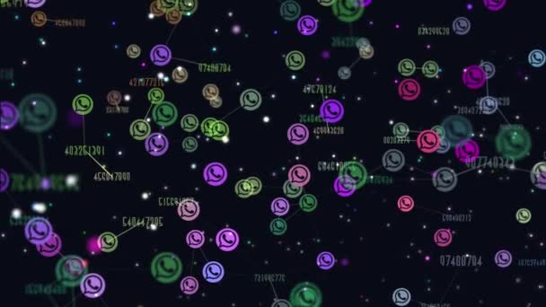 Animación de vídeo gráfico digital de usuarios abstractos de red, iconos voladores de Viber, números cambiantes. concepto de popularidad de la aplicación de teléfono inteligente Viber entre las personas — Vídeo de stock