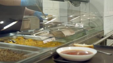 yakın çekim, vitrin modern kendini yemekleri ile hizmet kantin, kafeterya, Restoran genel catering, Yemekhane,