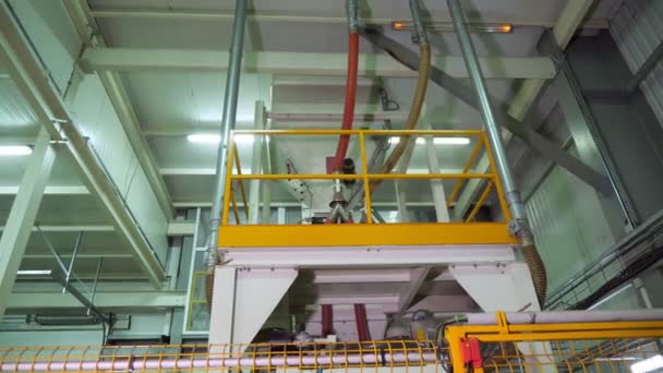 Usine moderne de traitement du maïs, gros plan, équipement, machine pour emballer le maïs pour les paquets à vendre. sacs de maïs, grains de maïs pour la plantation — Video