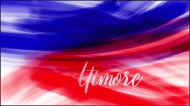 Animasyon. Baltimore mu? Amerikan bayrağının soyut grunge çiziminin arka planı. Mavi, kırmızı suluboya çizgiler, kayan beyaz yıldızlar. ABD ulusal bayram afişi için şablon, tebrik kartı, davetiye, poster