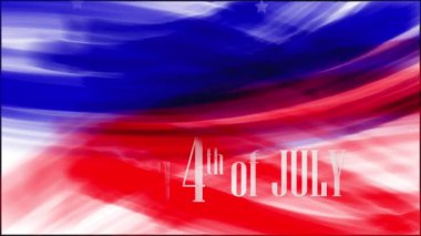 Animasyon. 4 Temmuz kutlu olsun. Amerikan bayrağının soyut grunge çiziminin arka planı. Mavi, kırmızı suluboya çizgiler, kayan beyaz yıldızlar. ABD ulusal bayram afişi, tebrik kartı, davetiye