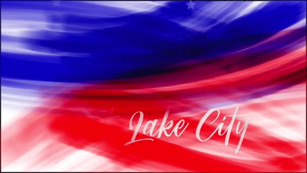 Animace. Salt Lake City. Pozadí vlajky USA abstraktní grunge kresba. Modré, červené akvarelové pruhy, padající bílé hvězdy. Šablona pro USA národní svátek banner, přání, pozvánka — Stock video