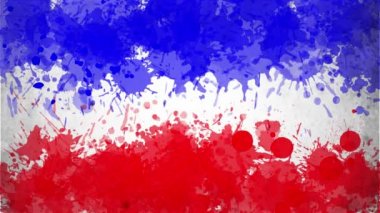 Animasyon. Anma Günü, unutma ve onurlandır. Mavi, kırmızı suluboya damlaları ve titreyen beyaz yıldızlardan oluşan ABD bayrağının arka planı. ABD ulusal bayram afişi ve tebrik kartı şablonu