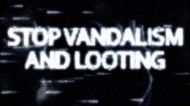 sayı animasyonu, matris stilinde, yazıyla, beyaz harflerin sloganı. Vandalizmi ve yağmalamayı bırak. İnsan eli çizgileri olan siyah dijital bir arkaplan. ABD 'de ırkçılık sorunu.