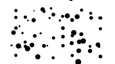 Animasyon. Soyut siyah beyaz arka plan. Siyah küçük daireler beyaz arka planda hızlı hareket eder.