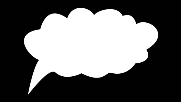 Animace. Prázdná bílá bublina řeči s prostorem pro psaní textu, na černém pozadí. Představivost, nápad a koncepce spuštění. kreslené a komiksy — Stock video