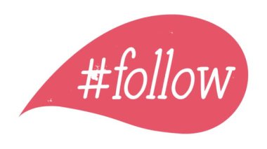 Animasyon. Beyaz arkaplanlı kırmızı konuşma balonu, yazı, takip. Sosyal ağlar, karikatürler ya da çizgi romanlar için kullanılabilir. Hayal gücü, fikir, başlangıç konsepti.