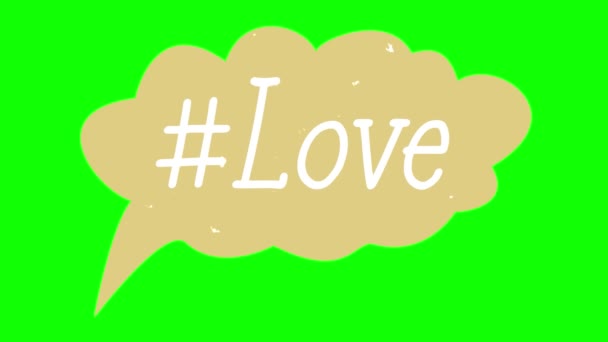 Animacja. Bańka mowy z tekstem, napis Miłość, na zielonym tle. mogą być wykorzystywane do sieci społecznych, kreskówek lub komiksów. Wyobraźnia, idea, koncepcja startupu. — Wideo stockowe