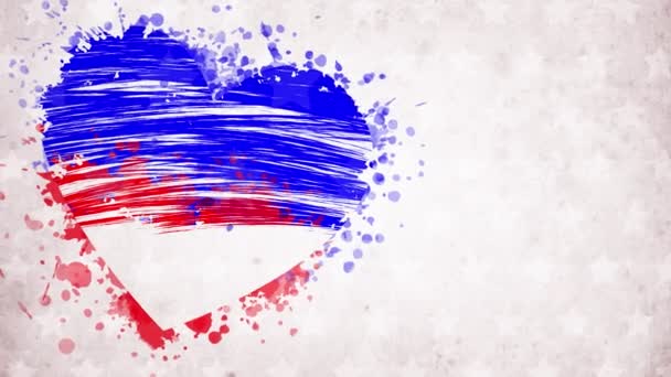 Animación. pintado, corazón azul-rojo con estrellas, sobre fondo blanco. Plantilla para la bandera nacional de la fiesta de los E.E.U.U., tarjeta de felicitación, invitación, cartel, folleto, etc. . — Vídeos de Stock