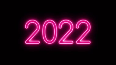 hafif animasyon. Neon pembe, yanıp sönen 2022 numaralı tabela, siyah arka planda..