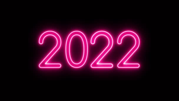 Animation légère. Néon rose, panneau clignotant des numéros 2022, sur fond noir. — Video