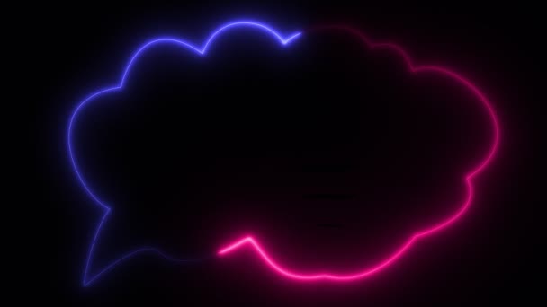 Lichte animatie. Neon roze en paars, knipperende en gloeiende teken van spraakzeepbel, op een zwarte achtergrond. — Stockvideo