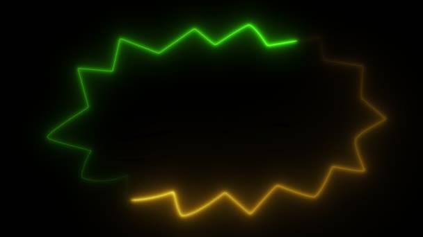 Lichte animatie. Neon geel en groen, knipperend en gloeiend signboard of frame, op een zwarte achtergrond. — Stockvideo