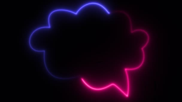 Könnyű animáció. Neon rózsaszín és lila, pislogás és izzó jele beszéd buborék, fekete alapon. — Stock videók