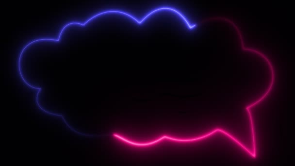 Světelná animace. Neonově růžové a fialové, blikající a zářící znamení řečové bubliny, na černém pozadí. — Stock video