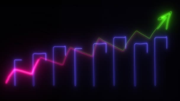 Neon pink and purple, blinking and glowing light animation, outlines of growing chart up, on a black background — Stock Video