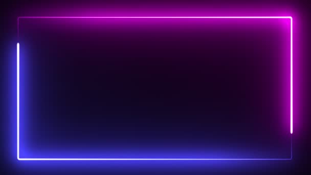 Световая анимация. Neon pink and purple, blinking and glowing frame, on a black background . — стоковое видео