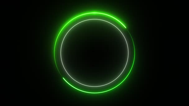 Lätt animation. Neon grön, blinkande och glödande cirkel, ram, på en svart bakgrund. — Stockvideo