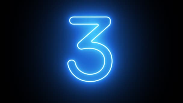 Světelná animace. Neonově modrá, blikající a zářící čísla od 1 do 9, na černém pozadí. — Stock video