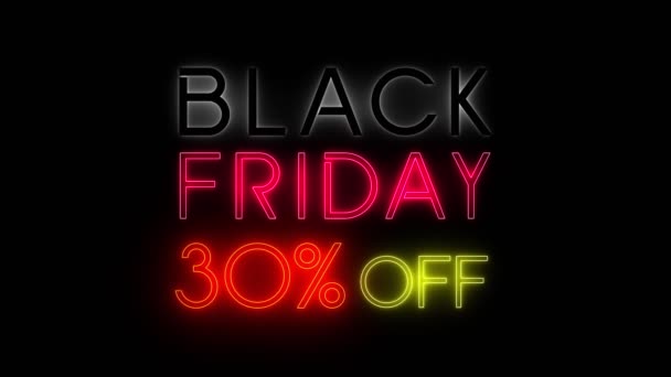 Leichte Animation. Banner zum Black Friday, Vorlage. Leuchtreklame mit der Aufschrift Black Friday. schwarzer Hintergrund. — Stockvideo