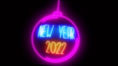 Açık renkli yeni yıl animasyonu. 2022 Yeni Yılınız kutlu olsun Neon Banner ya da noel balosu süslemesi şeklinde bir şablon. siyah arkaplan.
