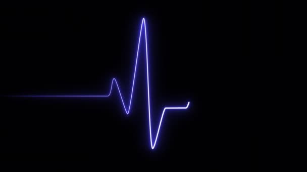 Легка, сяюча неонова анімація. Синя лінія серця, ритм серця, пульс серця. Абстрактне серцебиття б'є кардіограму на чорному тлі . — стокове відео