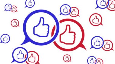 Animasyon. Mavi ve kırmızı konuşma baloncukları beyaz arka planda görünür..