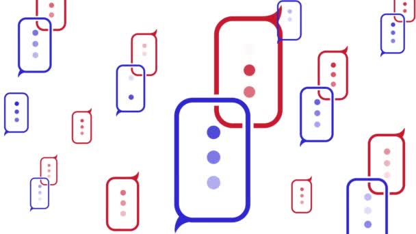 Vertical video. animation. blue and red rectangular speech bubbles with ellipsis, appear on a white background — Stock Video