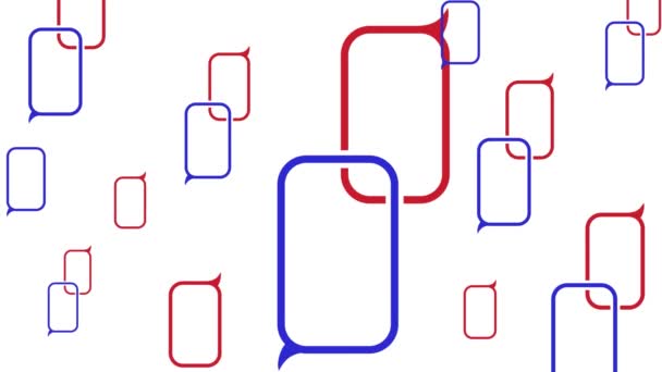 Вертикальне відео. анімація. синьо-червоні прямокутні бульбашки мови з'являються на білому тлі — стокове відео