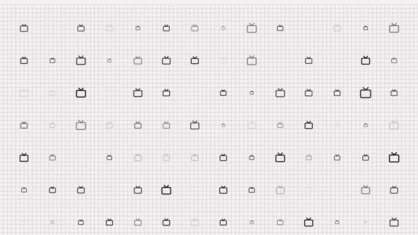 Pętla animacji w telewizorze. Płynne tło wzoru. małe telewizory powoli mrugają na siatce. białe tło. — Wideo stockowe